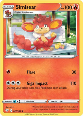 Simisear - Darkness Ablaze 027/189 Pokémon card