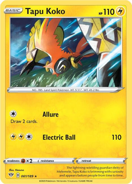 Tapu Koko - Darkness Ablaze 061/189 Pokémon card