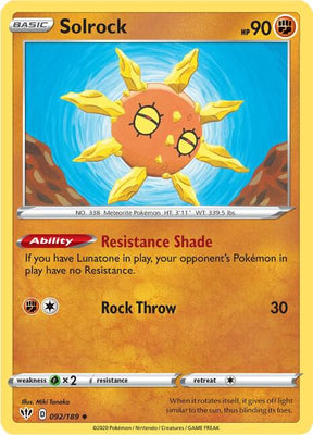 Solrock - Darkness Ablaze 092/189 Pokémon card
