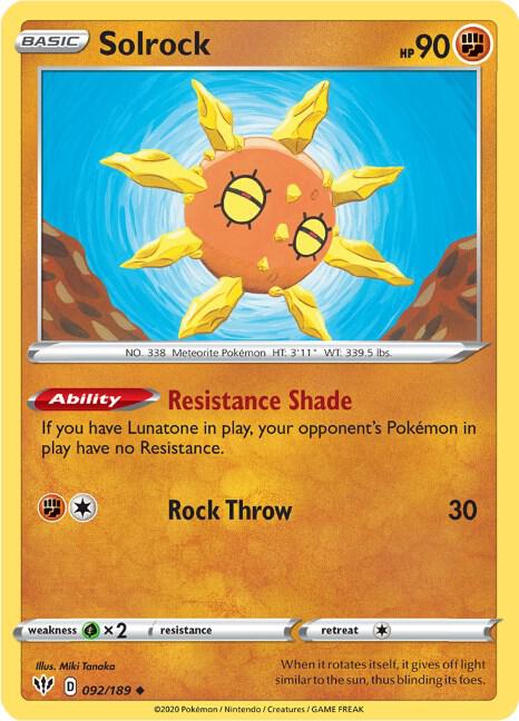 Solrock - Darkness Ablaze 092/189 Pokémon card