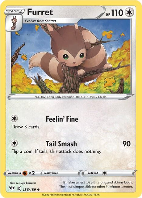 Furret - Darkness Ablaze 136/189 Pokémon card