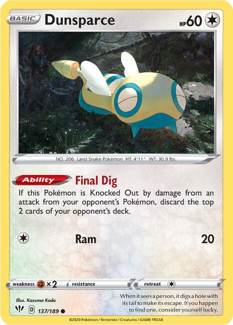 Dunsparce - Darkness Ablaze 137/189 Pokémon card