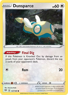 Dunsparce - Darkness Ablaze 137/189 Pokémon card