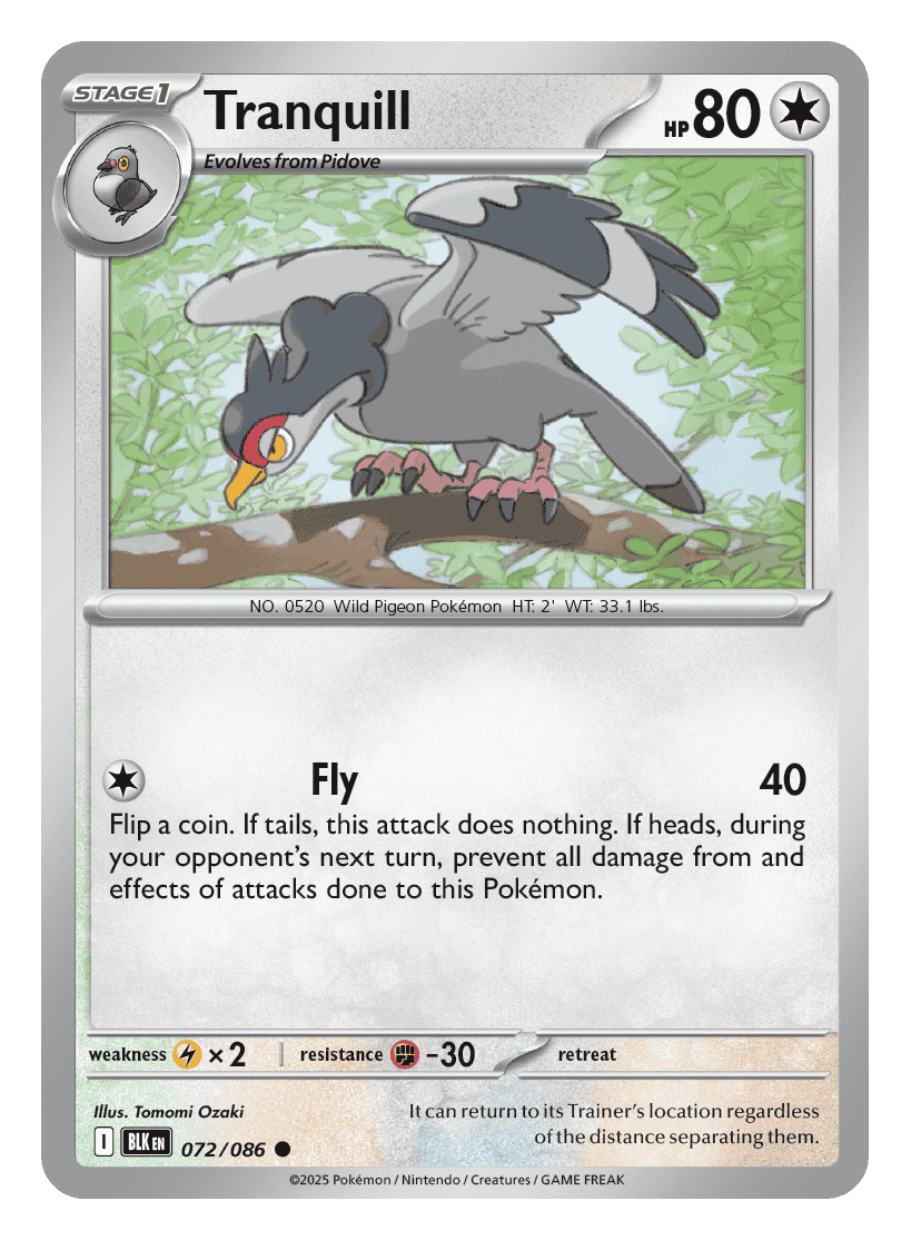 Tranquill 072/086 - Pokémon TCG Black Bolt card