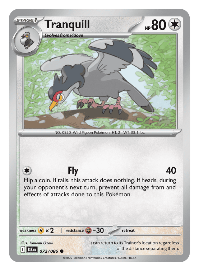 Tranquill 072/086 - Pokémon TCG Black Bolt card