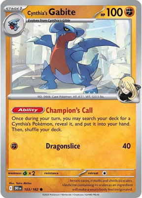 Cynthia's Gabite 103/182 - Destined Rivals Pokémon TCG card