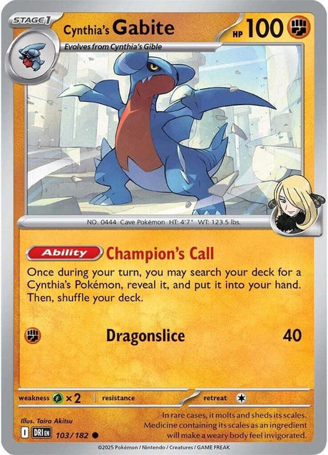 Cynthia's Gabite 103/182 - Destined Rivals Pokémon TCG card