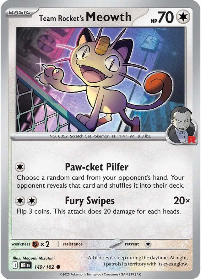 Team Rocket's Meowth 149/182 - Destined Rivals Pokémon TCG card