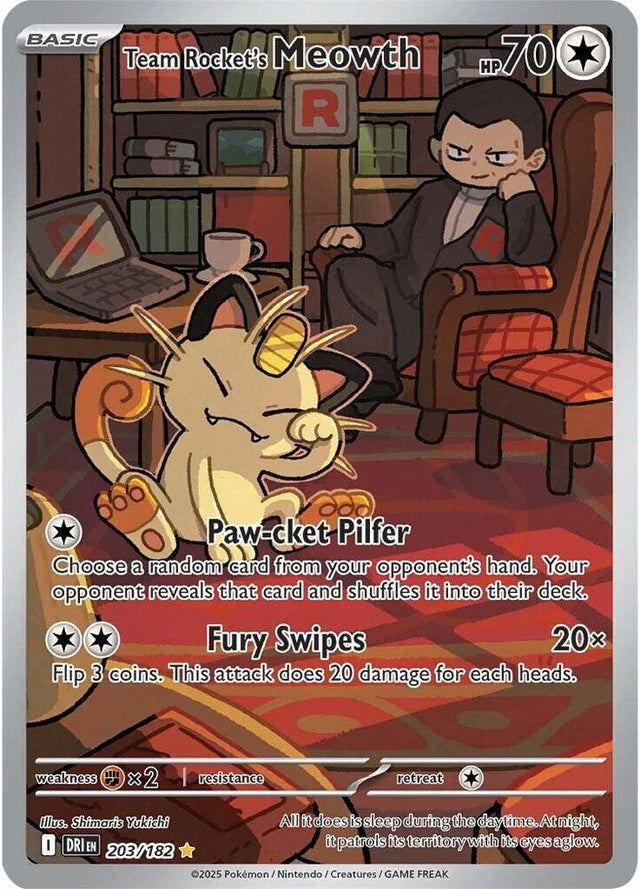 Team Rocket's Meowth 203/182 - Destined Rivals Pokémon TCG card