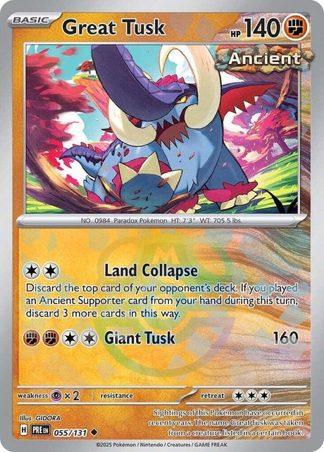 Great Tusk 055/131 - Master Ball Reverse Holo - Pokemon TCG Prismatic Evolutions card