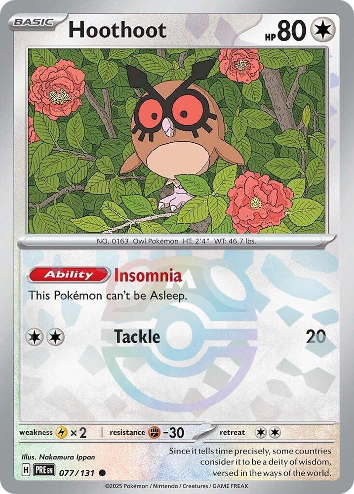 Hoothoot 077/131 - Master Ball Reverse Holo - Pokemon TCG Prismatic Evolutions card