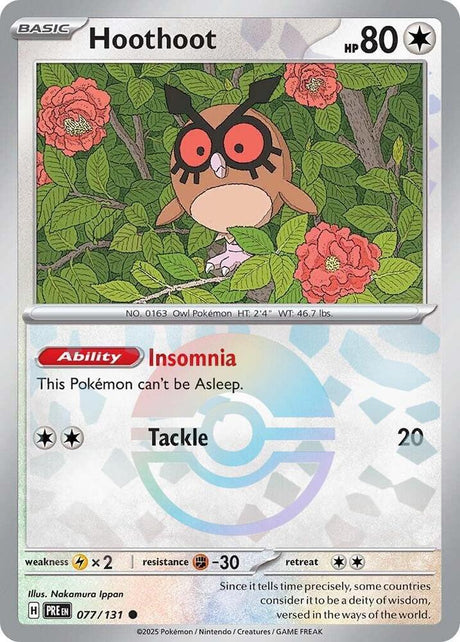 Hoothoot 077/131 - Poké Ball Reverse Holo - Pokemon TCG Prismatic Evolutions card