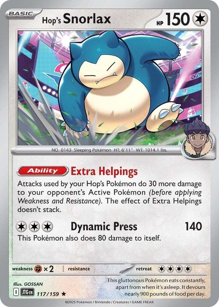Hop's Snorlax 117/159 - Pokemon TCG Journey Together card