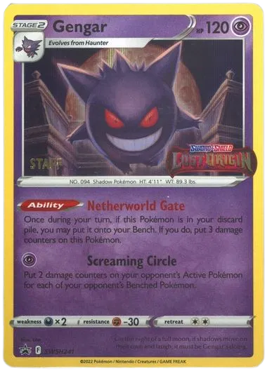 Gengar (Prerelease) (Staff) SWSH241, Sword & Shield Promos, Holo, English Pokémon TCG card
