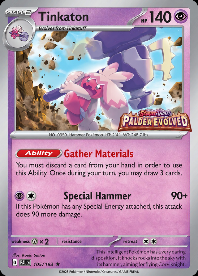 Tinkaton (Best Buy Exclusive) 105 - Pokemon TCG Scarlet & Violet Promos card; reconstructed reference image with Paldea Evolved stamp