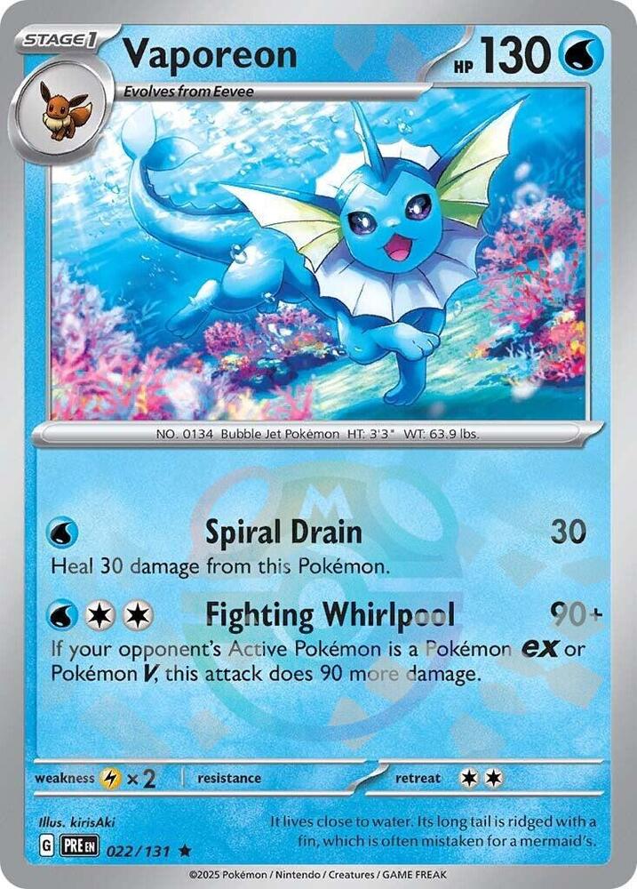 Vaporeon 022/131 - Master Ball Reverse Holo - Pokemon TCG Prismatic Evolutions card