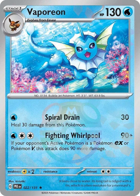 Vaporeon 022/131 - Master Ball Reverse Holo - Pokemon TCG Prismatic Evolutions card