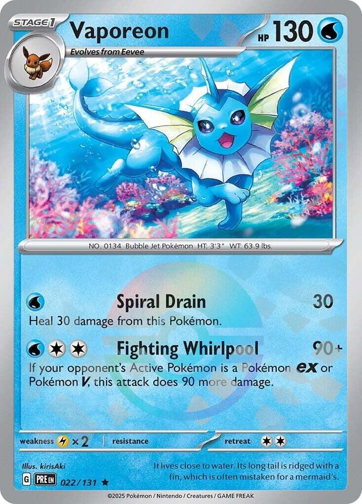 Vaporeon 022/131 - Poké Ball Reverse Holo - Pokemon TCG Prismatic Evolutions card
