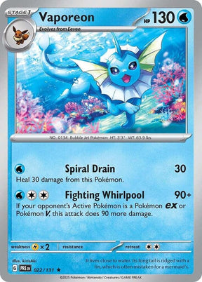 Vaporeon 022/131 - Standard card artwork - Pokemon TCG Prismatic Evolutions card