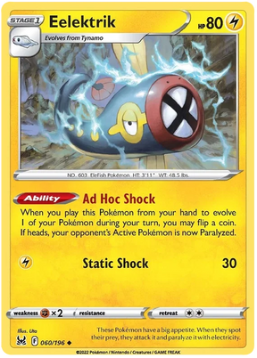 Eelektrik Lost Origin Pokemon Single Card 060/196