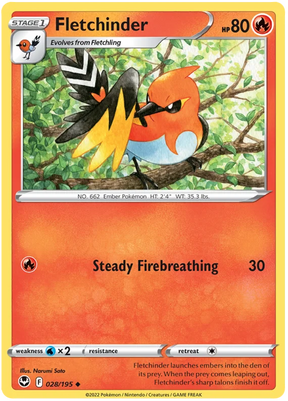 Fletchinder Silver Tempest Pokemon Single 028/195