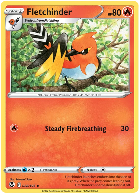 Fletchinder Silver Tempest Pokemon Single 028/195
