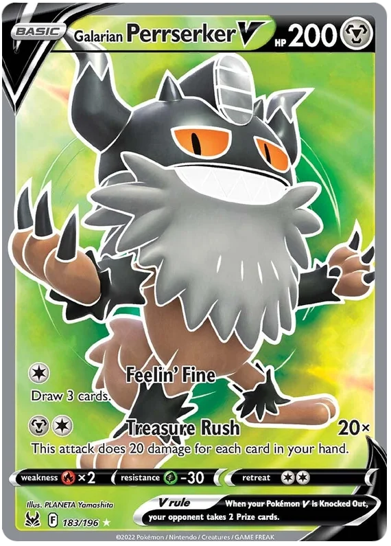 Galarian Perrserker V (Full Art) Lost Origin Pokemon Single Card 183/196