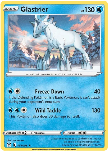 Glastrier Lost Origin Pokemon Single Card 051/196