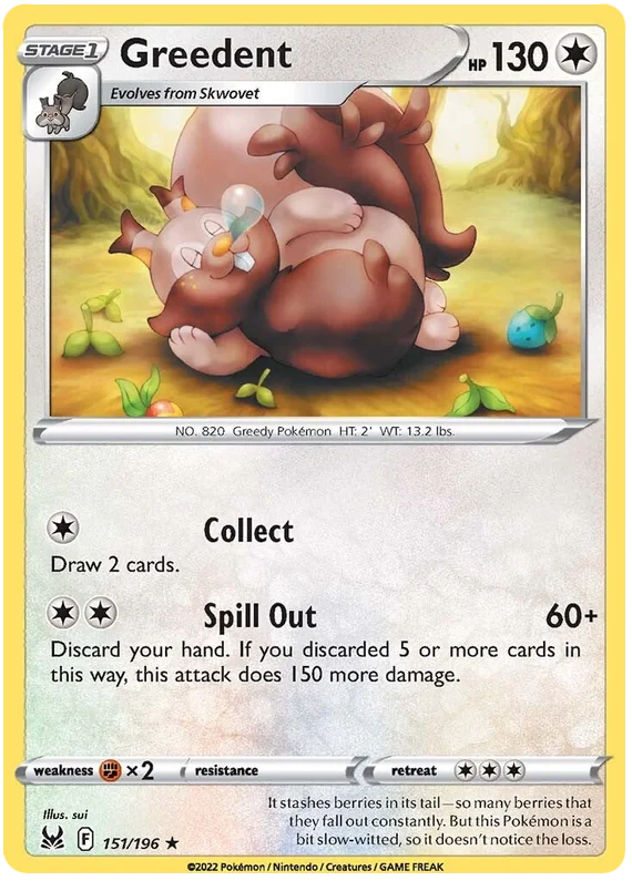 Greedent Lost Origin Pokemon Single Card 151/196