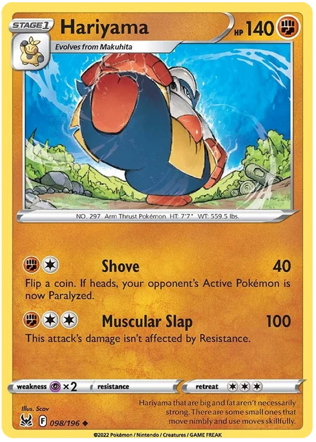 Hariyama Lost Origin Pokemon Single Card 098/196