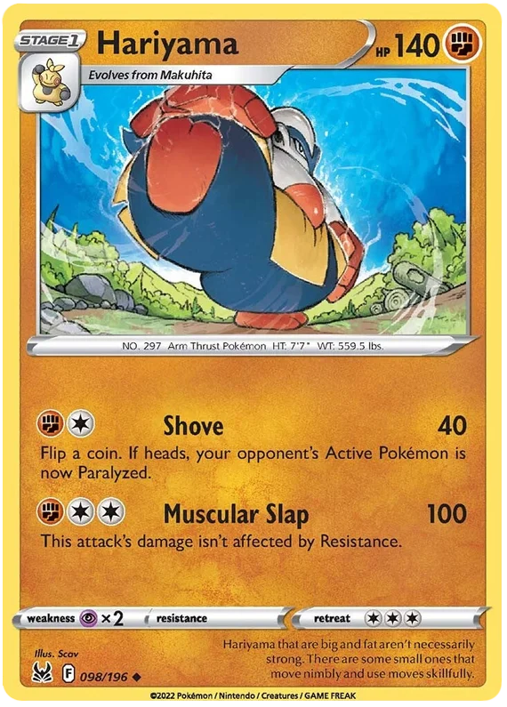 Hariyama Lost Origin Pokemon Single Card 098/196