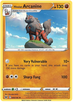 Hisuian Arcanine Lost Origin Pokemon Single Card 084/196
