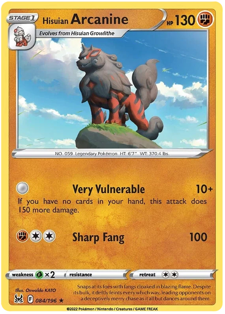 Hisuian Arcanine Lost Origin Pokemon Single Card 084/196