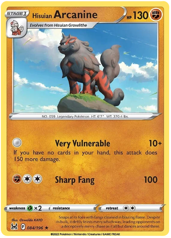 Hisuian Arcanine Lost Origin Pokemon Single Card 084/196