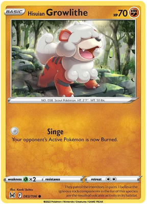 Hisuian Growlithe Lost Origin Pokemon Single Card 083/196