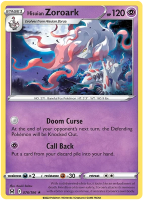Hisuian Zoroark Lost Origin Pokemon Single Card 076/196