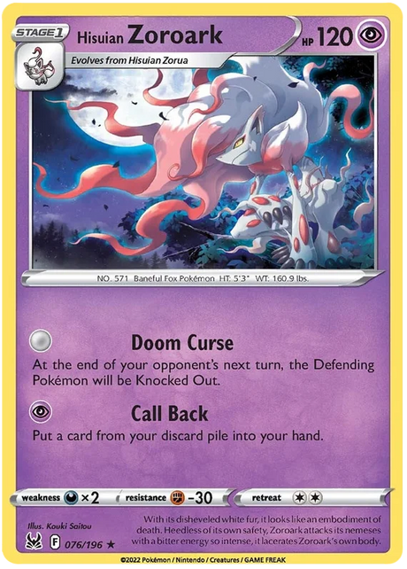 Hisuian Zoroark Lost Origin Pokemon Single Card 076/196
