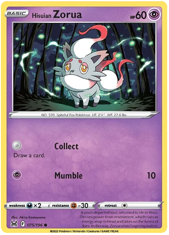 Hisuian Zorua Lost Origin Pokemon Single Card 075/196