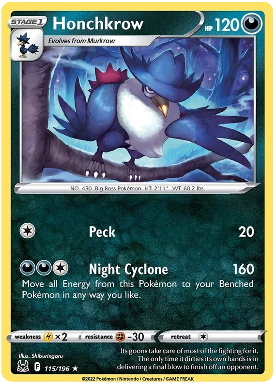 Honchkrow Lost Origin Pokemon Single Card 115/196