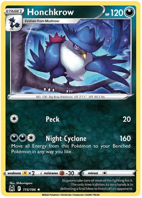 Honchkrow Lost Origin Pokemon Single Card 115/196