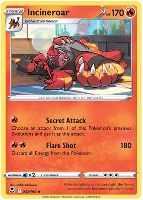 Incineroar Silver Tempest Pokemon Single 032/195