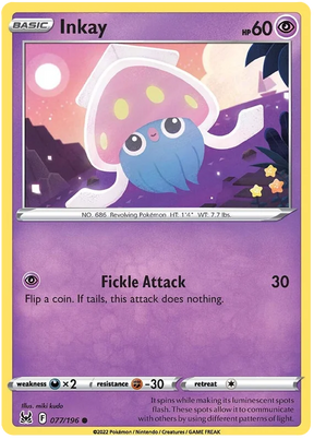 Inkay Lost Origin Pokemon Single Card 077/196