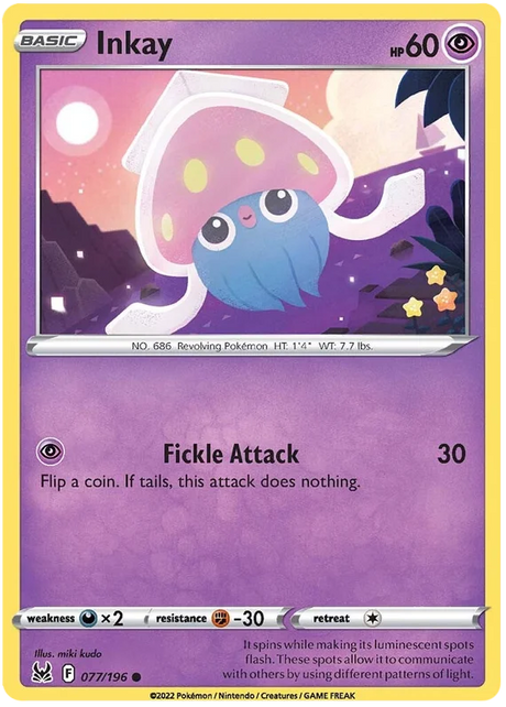 Inkay Lost Origin Pokemon Single Card 077/196