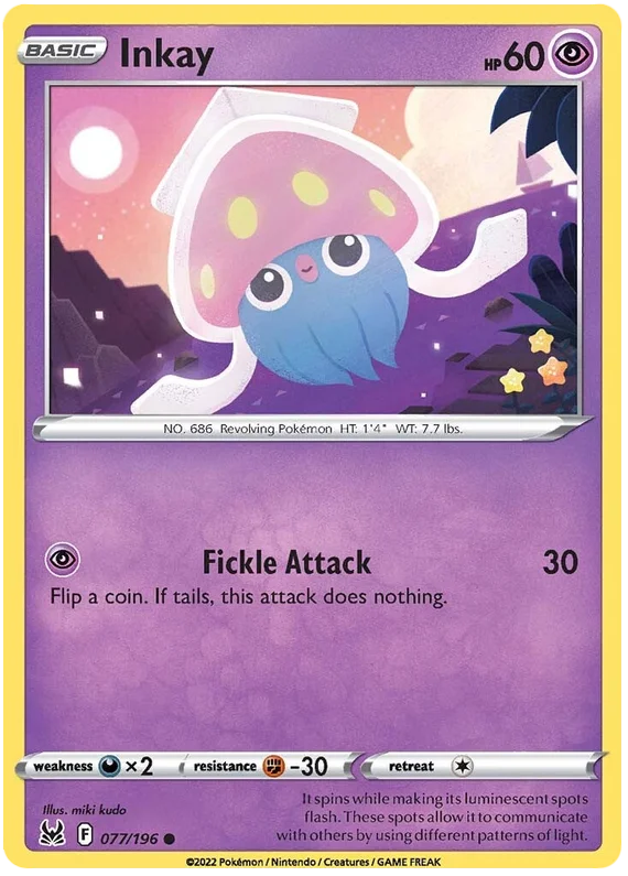 Inkay Lost Origin Pokemon Single Card 077/196