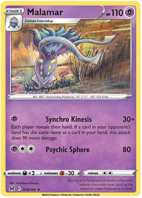 Malamar Lost Origin Pokemon Single Card 078/196