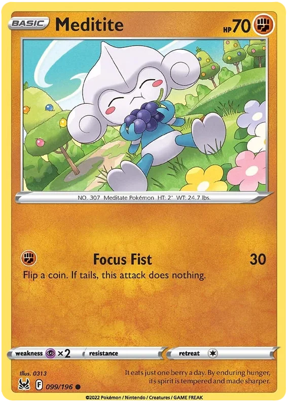 Meditite Lost Origin Pokemon Single Card 099/196