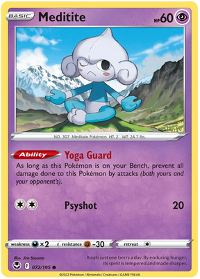 Meditite Silver Tempest Pokemon Single 072/195