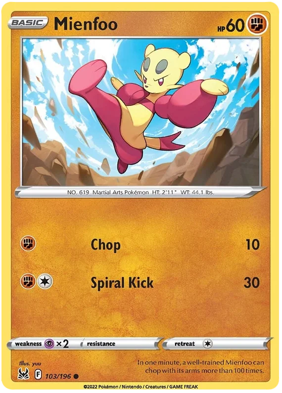 Mienfoo Lost Origin Pokemon Single Card 103/196