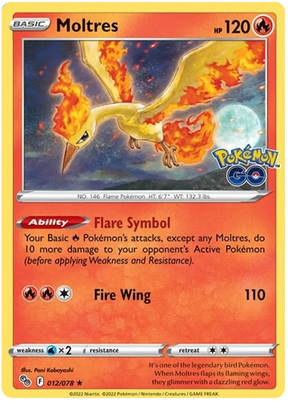 Moltres Pokemon GO Card Singles 012/078