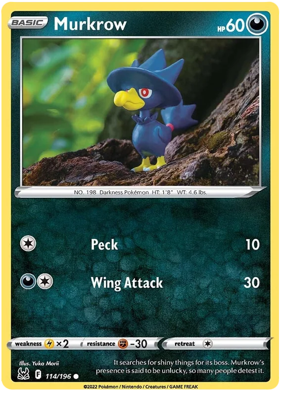 Murkrow Lost Origin Pokemon Single Card 114/196